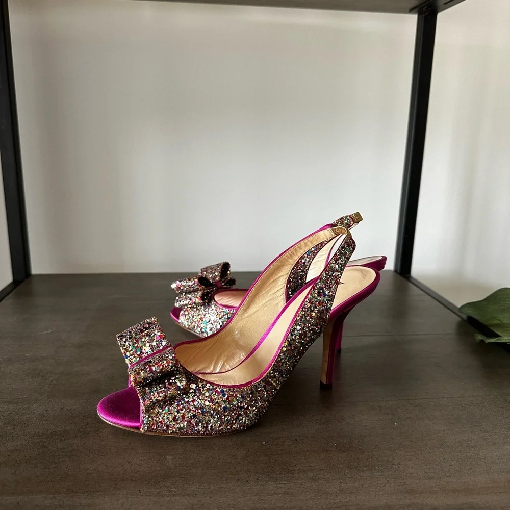 Kate Spade “Charm” Fuchsia and Multicolor Glitter Heels size 6.5 - Picture 4 of 8